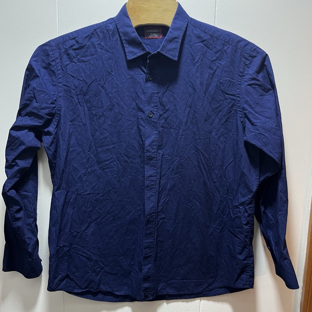 Untuckit Shirt Mens Size XXL 2XL Blue Red Polka Dot Button Up Long Sleeve‎